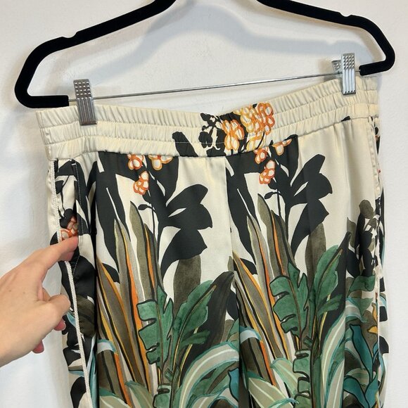 Cambio Tropical Print Satin Pull On Ankle Pants US 14 Italian Fabric Stretch - Picture 4 of 11